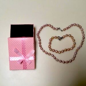 Natural Fresh Water Pearls Necklace Bracelet Set